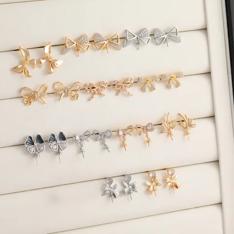 Pendientes de Lazo de Cobre Chapado en Oro Con Circonia Y Poste de Plata de Ley 925 Joyería DIY de Moda Accesorios