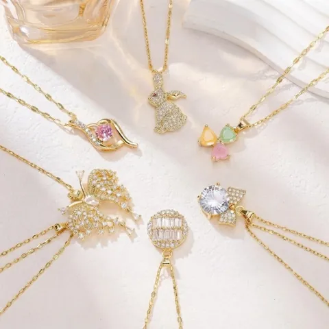 Mode Roestvrijstalen Ketting Zirkonia Hanger Halsketting Klaver Konijn Vlinder Hart Voor Vrouwen Goud Zilver Sieraden
