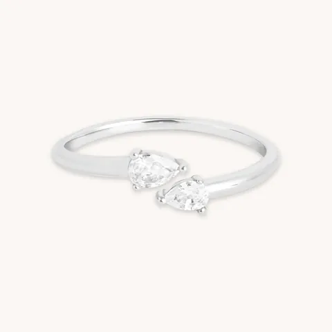 925 Sterling Silver Pear Cut Zirconia Open Ring Fashion Minimalist Adjustable Finger Ring For Women Light Luxury Jewelry Gift