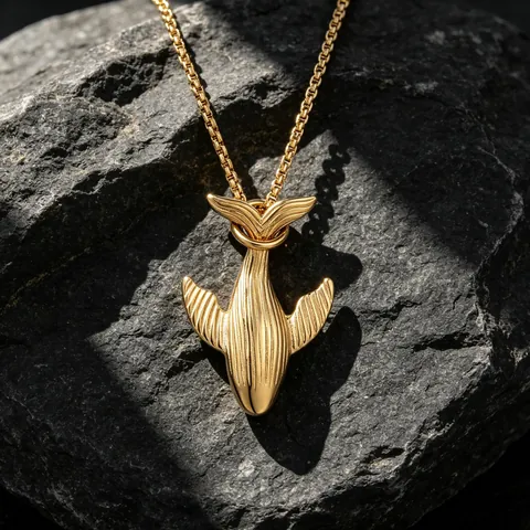 Stainless Steel Whale Pendant Necklace Vintage Ocean Animal Jewelry For Men Women INS Style Gold Silver Polished Whale Tail Charms