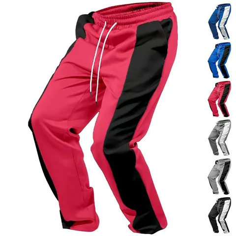 Men Sweatpants Color Block Side Stripe Joggers Drawstring Elastic Waist Casual Sports Athletic Trousers Straight Leg