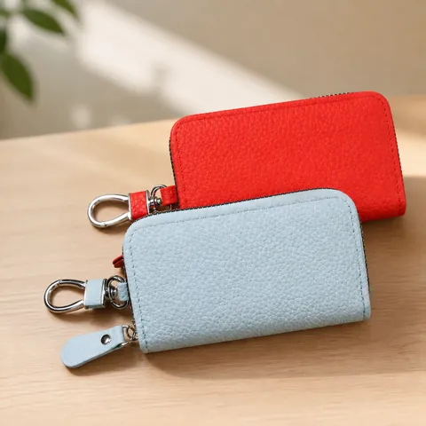 Estuche Para Llaves De Cuero PU Patrón De Litchi Cartera Con Cremallera Multifuncional Con Gancho Portátil Para Mujeres