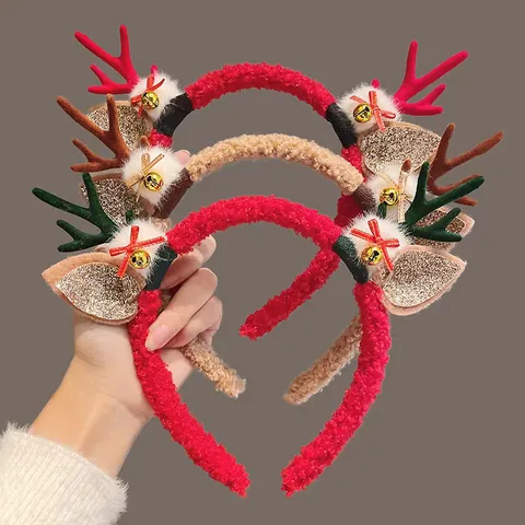 Diadema De Navidad Con Astas De Reno De Felpa Accesorio Para El Cabello Con Piñas Bayas Campanas Para Decoración De Fiesta Mujeres