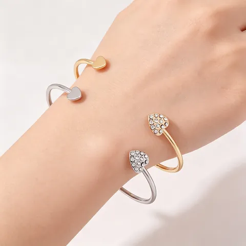 Bracciale A Polsino Con Cuore Di Strass Lega Regolabile Placcato Oro Cerchio Aperto Stile Coreano Gioielli Di Moda Per Donne