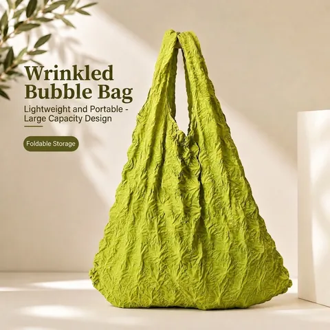 Popcorn Texture Shopping Bag Elastic Stretchy Handbag Bubble Pattern Foldable Tote Large Capacity Portable Eco Friendly