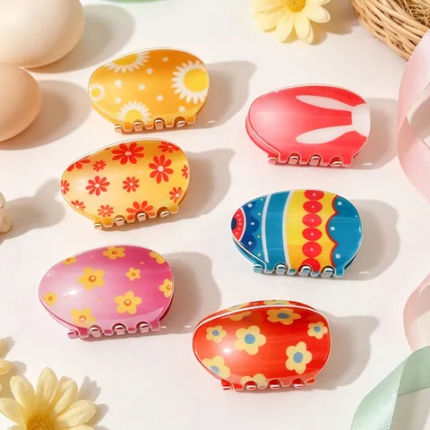 Pinzas para el Cabello con Estampado de Flores y Huevos de Pascua de PVC Colores de Caramelo para Mujeres Niñas Accesorios Retro