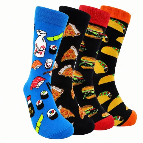 Women Personality Food Pattern Crew Socks Fashion Polyester Breathable Sushi Pizza Hamburger Taco Print Funny Socks
