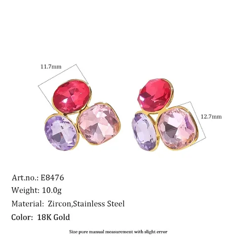 18K Verguld Roestvrij Staal Geometrische Gekleurde Zirconia Oorknopjes Niche Design Mode Sieraden Cadeau Voor Vrouwen