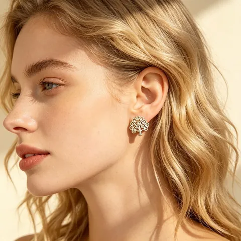 Boucles D'oreilles En Acier Inoxydable Mode Strass Creux Géométrique Arbre De Vie Coeur Pour Femmes Filles Bijoux
