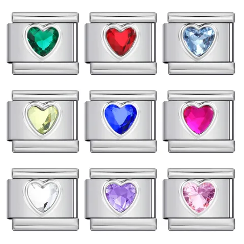 Italian Charm Bracelet Link Stainless Steel Heart Rhinestone Modular Link For DIY Jewelry Making Women Bracelet Accessory