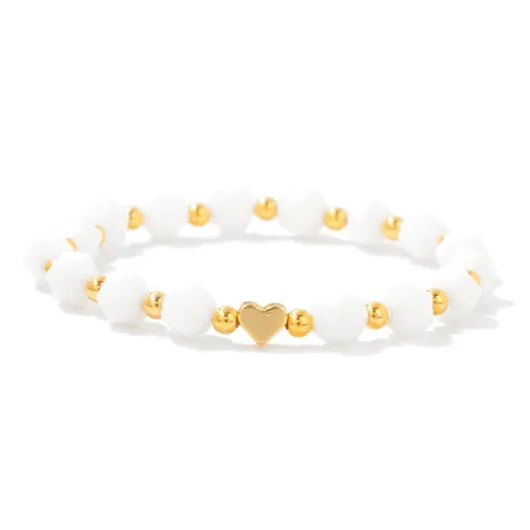 Faceted Natural Stone Bead Bracelet Gold Alloy Heart Pendant Elastic Friendship Jewelry For Women Men Unisex Minimalist Stone Bracelet Gift