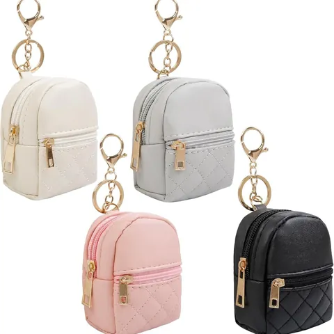 Mini Backpack Coin Purse PU Leather Quilted Small Pouch For Lipstick Data Cable Storage Women Key Ring Keychain Accessory
