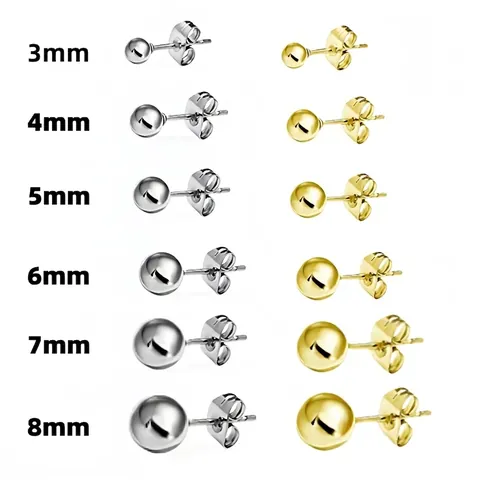 Stainless Steel Ball Stud Earrings Minimalist Round Sphere Piercing Jewelry Gold Silver Plated Accessories For Women Men Daily Wear