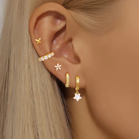 Pendientes de Botón de Cobre Chapado en Oro de Lujo Mariposa Estrella Flor Con Strass Joyería Para Mujer
