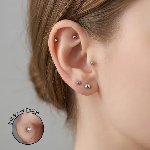 Stainless Steel Ball Stud Earrings Minimalist Round Sphere Piercing Jewelry Gold Silver Plated Accessories For Women Men Daily Wear