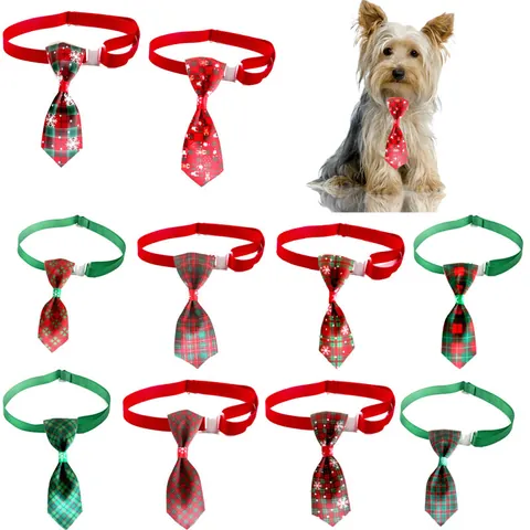 Christmas Pet Tie Adjustable Dog Cat Collar Plaid Bowtie Snowflake Reindeer Festive Accessories For Puppies Kittens Rabbits