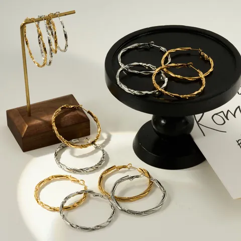 Französische Vintage Edelstahl Gedrehte Creolen Für Frauen Minimalistische Geometrische Geflochtene Runde Ohrringe Schmuck