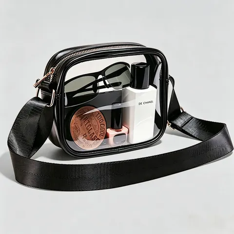 Clear PVC Crossbody Bag Waterproof Stadium Approved Messenger Bag With Adjustable Strap Transparent Travel Storage Pouch