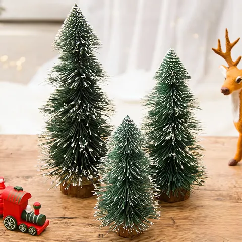 Mini Pagode Vormige Kerstboom Geflokt Besneeuwd Tafelornament Niet-geweven Stof Kleine Pijnboom Ceder Boom Voor Thuis Tafel Venster Kerstversiering
