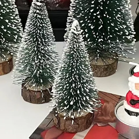 Mini Künstlicher Weihnachtsbaum Schneebeflockte Zeder Ornamente Mit Holzsockel Für DIY Feiertag Schreibtisch Dekoration