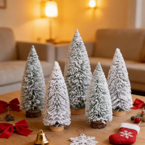 Mini Beflockung Weihnachtsbaum Schneezeder Schreibtisch Dekoration Mit Holzsockel Festliche Haus Büro Tischdeko Zubehör