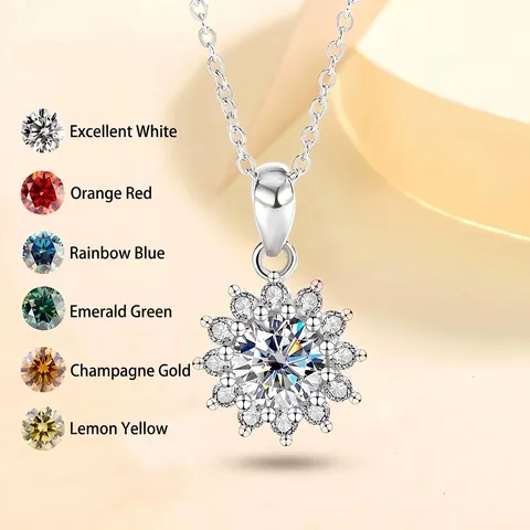 S925 Sterlingsilber Moissanit Sonnenblume Anhänger Halskette Light Luxury Damen Minimalistische Schlüsselbein Kette Schmuck Mit GRA Zertifikat