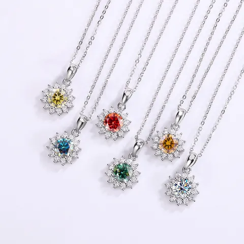 S925 Sterlingsilber Moissanit Sonnenblume Anhänger Halskette Light Luxury Damen Minimalistische Schlüsselbein Kette Schmuck Mit GRA Zertifikat