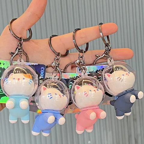 Ins Space Series Cute Astronaut Cat Keychain Silicone Figure Mecha Bear Pixel Style Bag Charm Pendant For Backpack Key Accessories Cartoon Gift