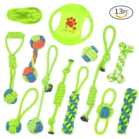 Dog Cotton Rope Toys Teeth Cleaning Chew Knotted Rope Bone Ball Interactive Pet Toys For Small Medium Dogs Durable Woven Accessories