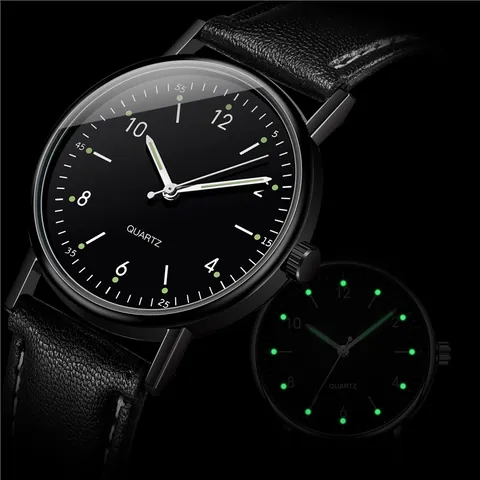 Casual Quartz Watch For Men Women Luminous Analog Wristwatch With Genuine Leather Strap Minimalist Alloy Case Watch For Students