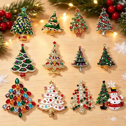 Christmas Brooch Pin Cute Snowman Christmas Tree Bell Shape Alloy Enamel Rhinestone Artificial Pearl Pins For Holiday Party Clothing Decor Women Men Jewelry
