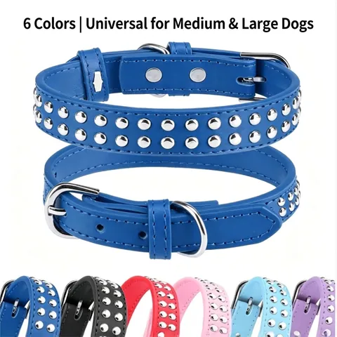 Heavy Duty Rivet Genuine Cowhide Pet Collar Anti Bite Studded Leather Dog Collar For Medium Large Dogs Adjustable Punk Style Neck Strap