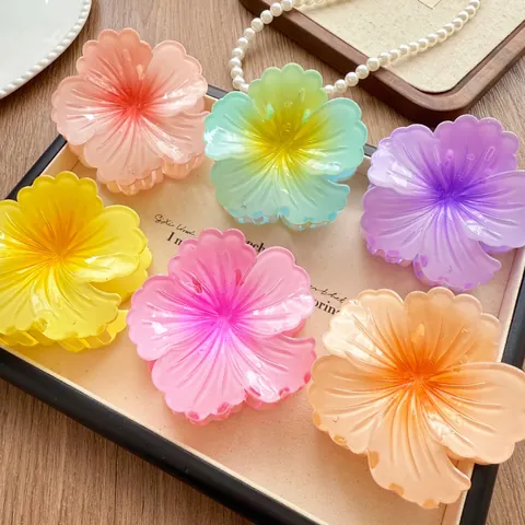 Gradient Flower Shark Clip Fashion Large Matte Hair Claw Clip Elegant Camellia Floral Hair Accessories For Women