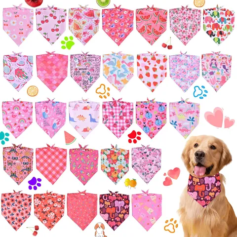 Valentine's Day Pink Pet Bandana For Dogs Cats Printed Cartoon Triangular Scarf Cute Puppy Saliva Towel Neck Kerchief Accessories