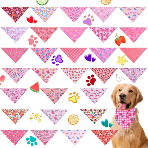 Valentine's Day Pink Pet Bandana For Dogs Cats Printed Cartoon Triangular Scarf Cute Puppy Saliva Towel Neck Kerchief Accessories