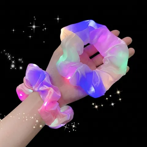 LED Glowing Scrunchies Glow In The Dark Three Modes Neon Hair Ties Satin Elastic Hair Bands Accessories For Night Party Club Women