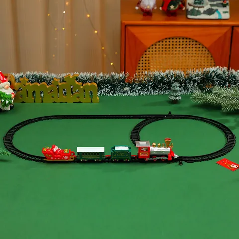 Weihnachts-Elektrozug-Set Mit Montierten Schienen Rotierende Räder Retro-Lokomotive Weihnachtsmann-Schlitten Desktop-Dekoration Spielzeug Geschenk Für Kinder