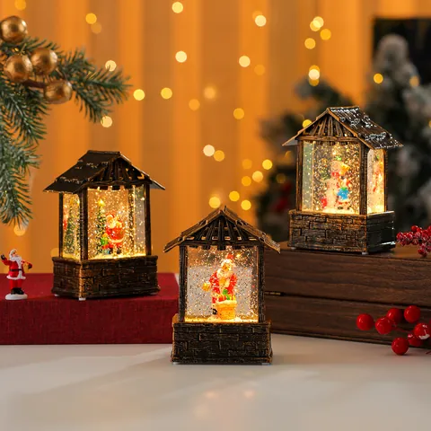 Christmas Musical Glowing Lantern Snowing House Ornament Retro Bronze Santa Snowman LED Crystal Ball Water Lamp Festive Gift