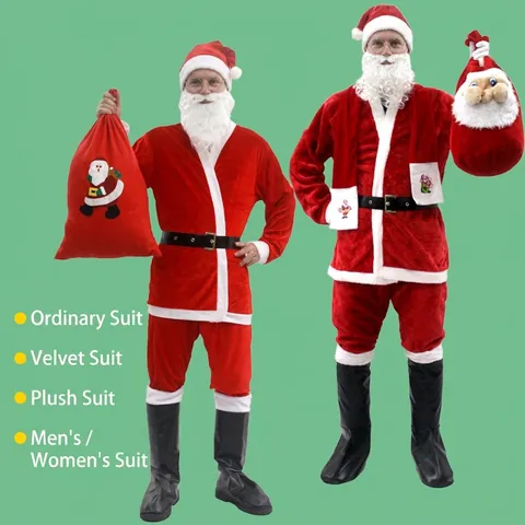 Professional Santa Claus Costume Set For Men Women Gold Velvet Plush Christmas Cosplay Outfit With Hat Beard Belt Accessories