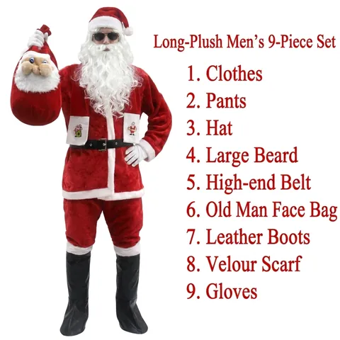 Professional Santa Claus Costume Set For Men Women Gold Velvet Plush Christmas Cosplay Outfit With Hat Beard Belt Accessories