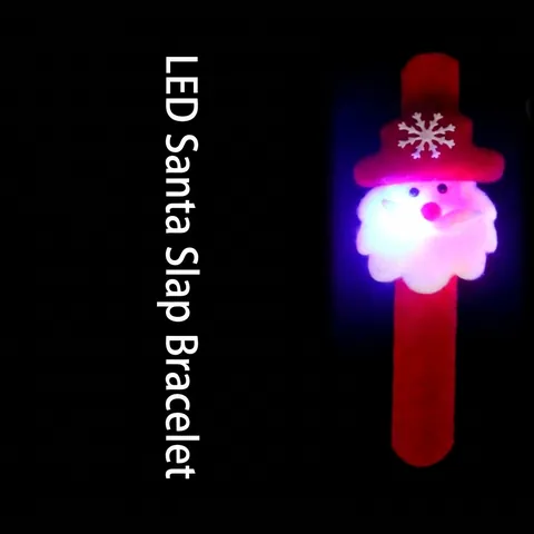 Christmas Slap Bracelet for Kids LED Glowing Holiday Decor Plush Sequin Slap Wristband Santa Claus Snowman Reindeer Gift