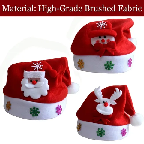 Gorro de Felpa con Apliques de Dibujos Animados de Navidad Papá Noel Muñeco de Nieve Reno Artículos de Fiesta para Niños Y Adultos