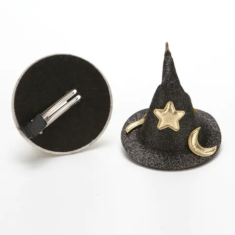 Mini Tovenaarshoed Haarclip Halloween Pailletten Glitter Ster Maan Patroon Heks Cosplay Kostuum Haaraccessoire Voor Meisjes