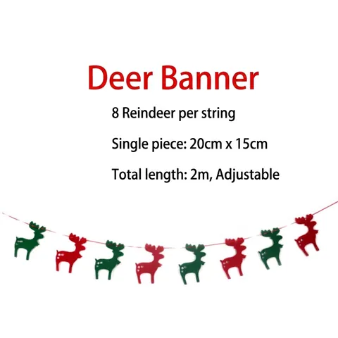 Christmas Decoration Bunting Banner Non-woven Fabric Santa Reindeer Tree Hanging Flag For Home Party Store Holiday Decor