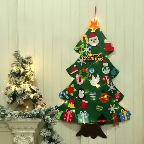 DIY Felt Christmas Tree Kit For Kids Educational Handmade Wall Hanging Christmas Tree With LED Light String For Home Decor
