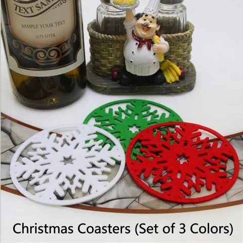 Christmas Snowflake Felt Coaster Hollow Out Non-woven Fabric Table Mat Holiday Home Decor Red White Green Coasters