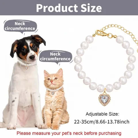 Pet Faux Pearl Rhinestone Heart Necklace Adjustable Princess Style Dog Cat Jewelry Collar For Wedding Birthday Party
