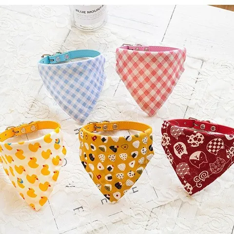 Pet Bandana Collar Adjustable Cotton Scarf For Small Dogs Cats Cute Cartoon Duck Plaid Printed Puppy Saliva Towel Neckwear