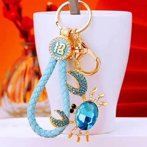 Llavero de Cangrejo de la Suerte Estilo Chino Colgante de Cangrejo de Aleación y Diamantes de Imitación para Bolso Llave de Coche Lindo Animal Joyería de Regalo