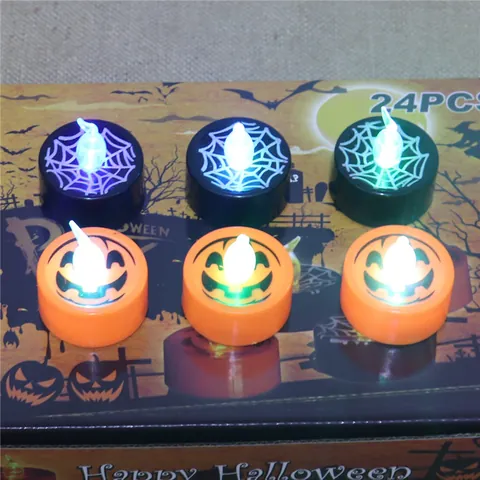 Halloween LED Pumpkin Candle Light Luminous Spider Web Tea Light Bar Party Decor Flameless Electronic Candle Lantern Prop